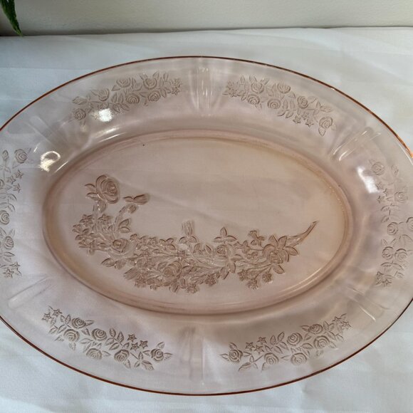 Federal Glass Pink Sharon Cabbage Rose Oval Platter – Depression Glass 1930s - Picture 4 of 5